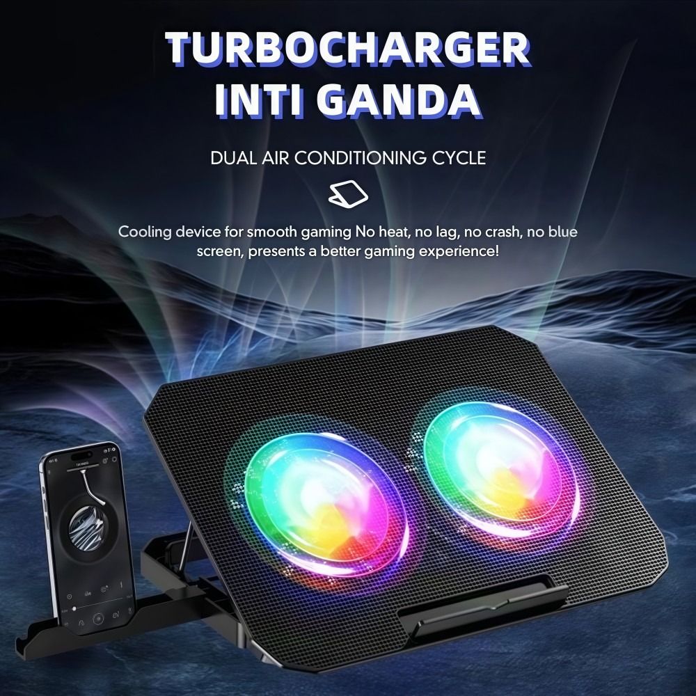 Laptop Accessories Cooling Pad - Двухвентиляторная RGB-подставка для ноутбука с держателем